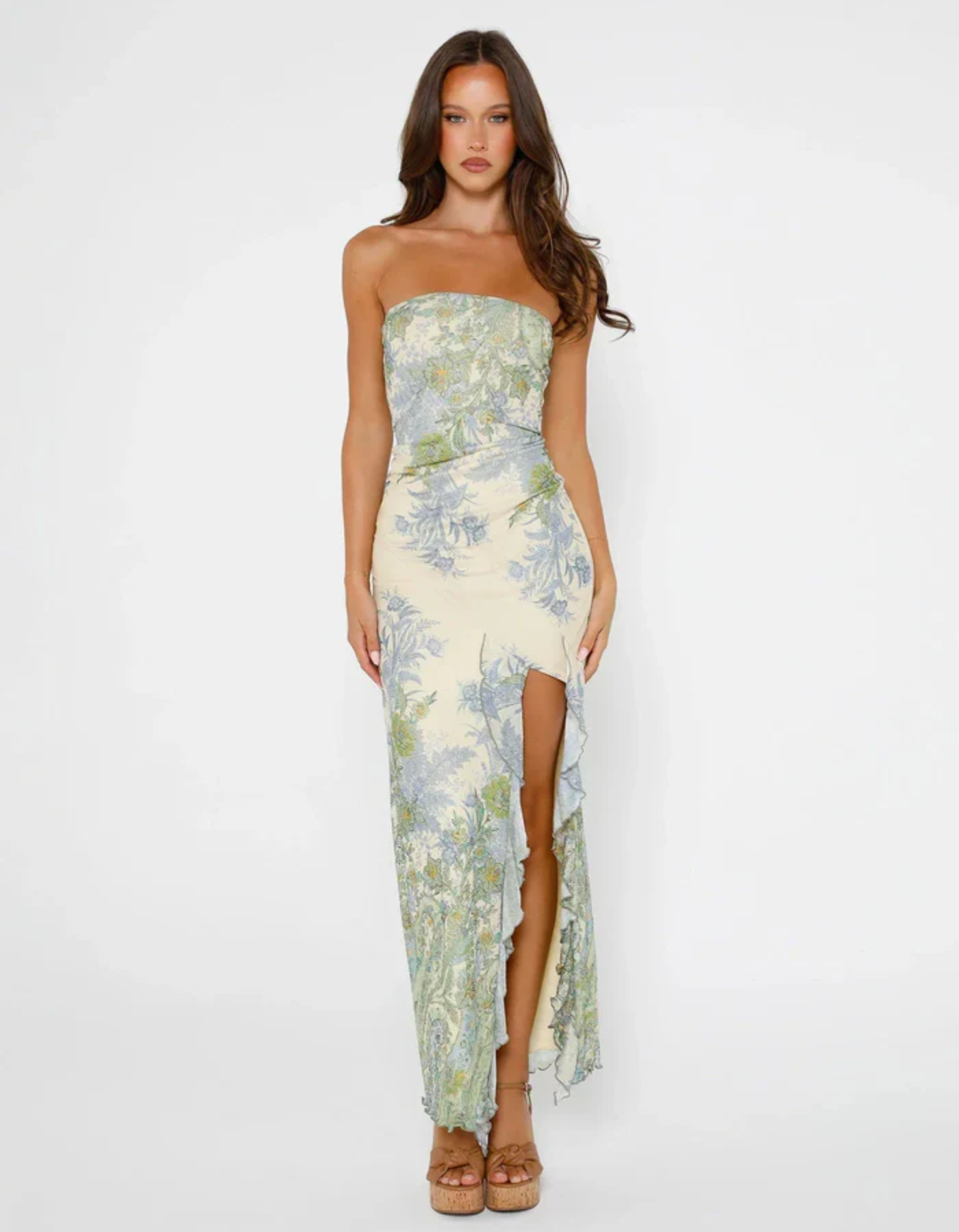 | Floral Print Strapless Maxi Dress