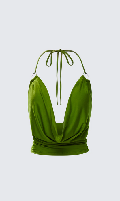 | Drape Front Halter Crop Top