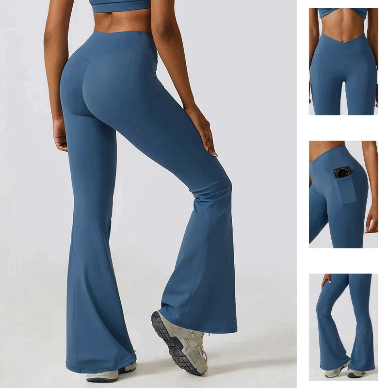 Women's High-Waist Flared Leggings Pants – Stretch Wide-Leg Yoga Trousers