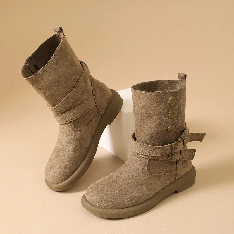 | Suede Buckle Ankle Boots