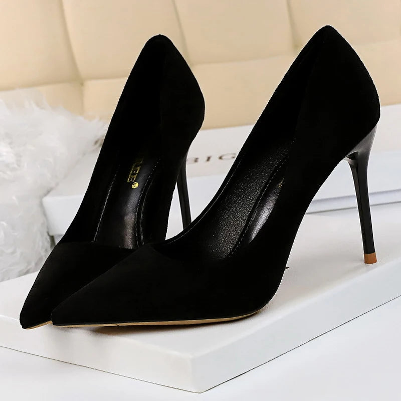 Suede Woman Pumps with 9 cm Stiletto Heels and Pointed Toe for Parties