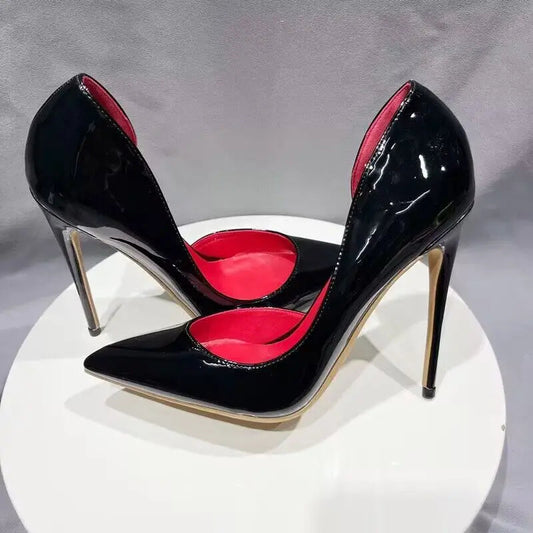 Black Women Side Open Pointy Toe High Heel Shoes