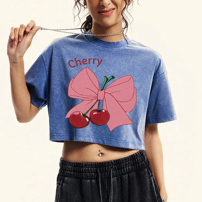 Bow Cherry Cartoon Cotton Slim T-shirt