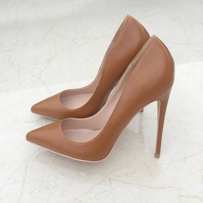 Khaki Brown Matte Pointed Toe Stiletto High Heels for Women