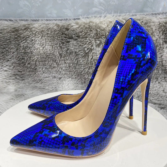 Royal Blue Snakeskin Pointy Toe High Heels for Women - Sexy Party Shoes