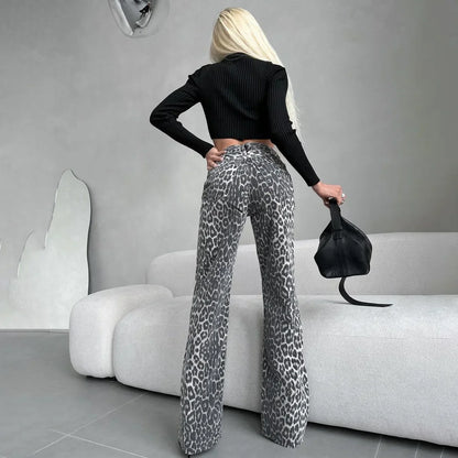 | Leopard Straight Jeans