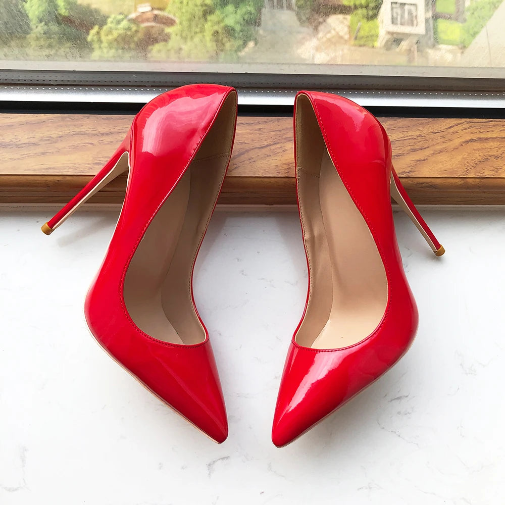 Red Patent Pointy Toe Stiletto Pumps - 12cm Heel