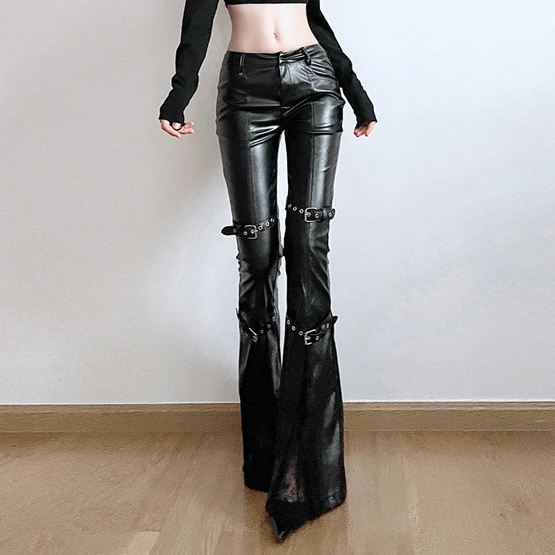 PU Lace Patchwork Flared Pant