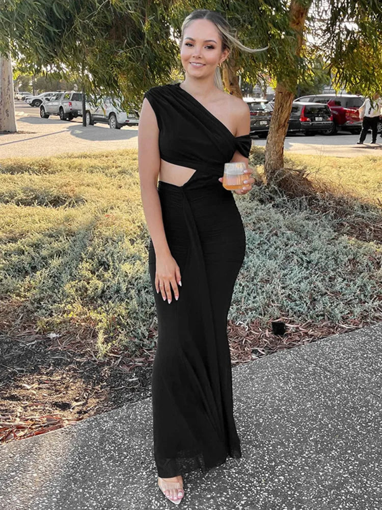 Hollow Pleated Off Shoulder Bodycon Dress