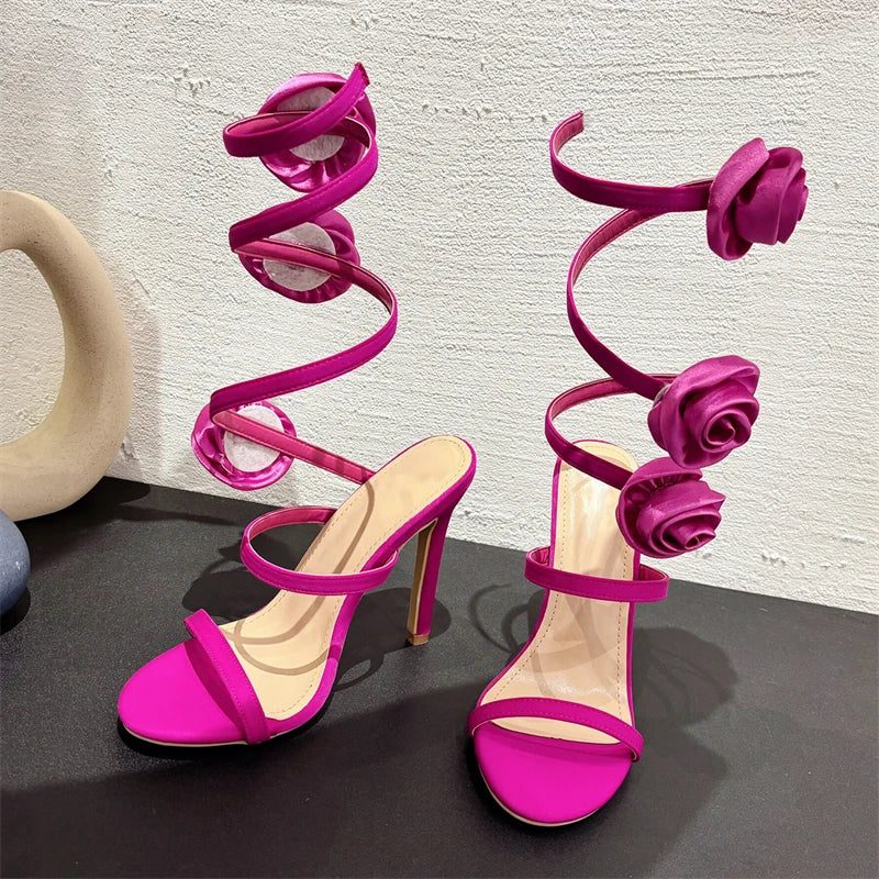 Silk Flower Ankle Strap Sandals for Summer Sexy Woman