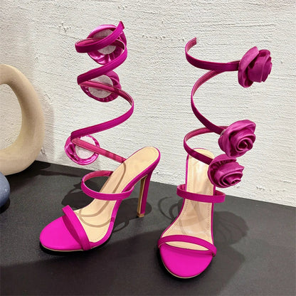Silk Flower Ankle Strap Sandals for Summer Sexy Woman
