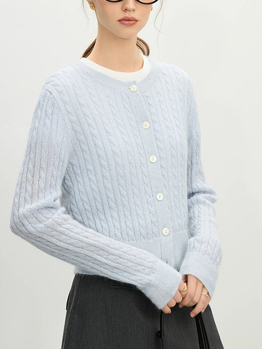 Beaded Round Neck Silk Blue Cardigan