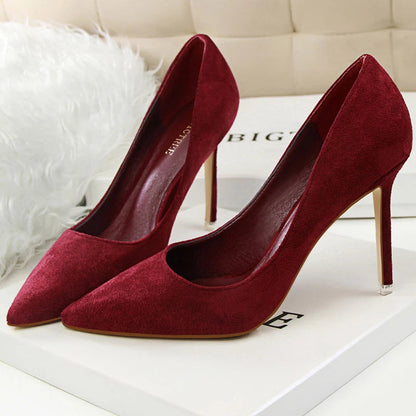 Suede Woman Pumps with 9 cm Stiletto Heels and Pointed Toe for Parties