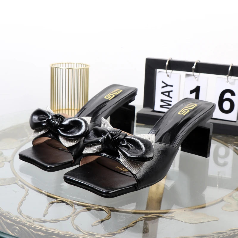 Bow Slippers for Summer with High-Heeled Sandals