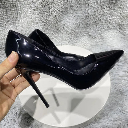 Black Patent Leather Women Pointy Toe High Heel Shoes
