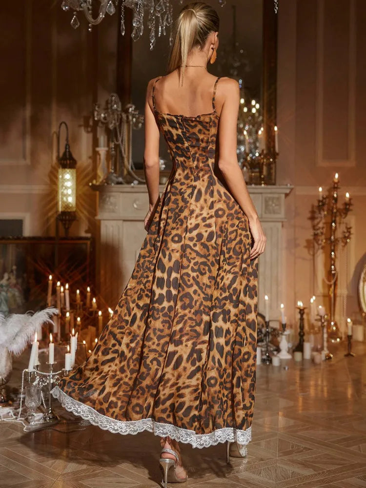 Leopard Print Hollow Out Off-shoulder Vacation Dress