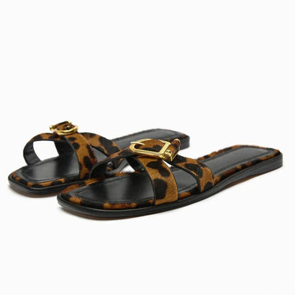 | Italian Leather Cutout Slide Sandal