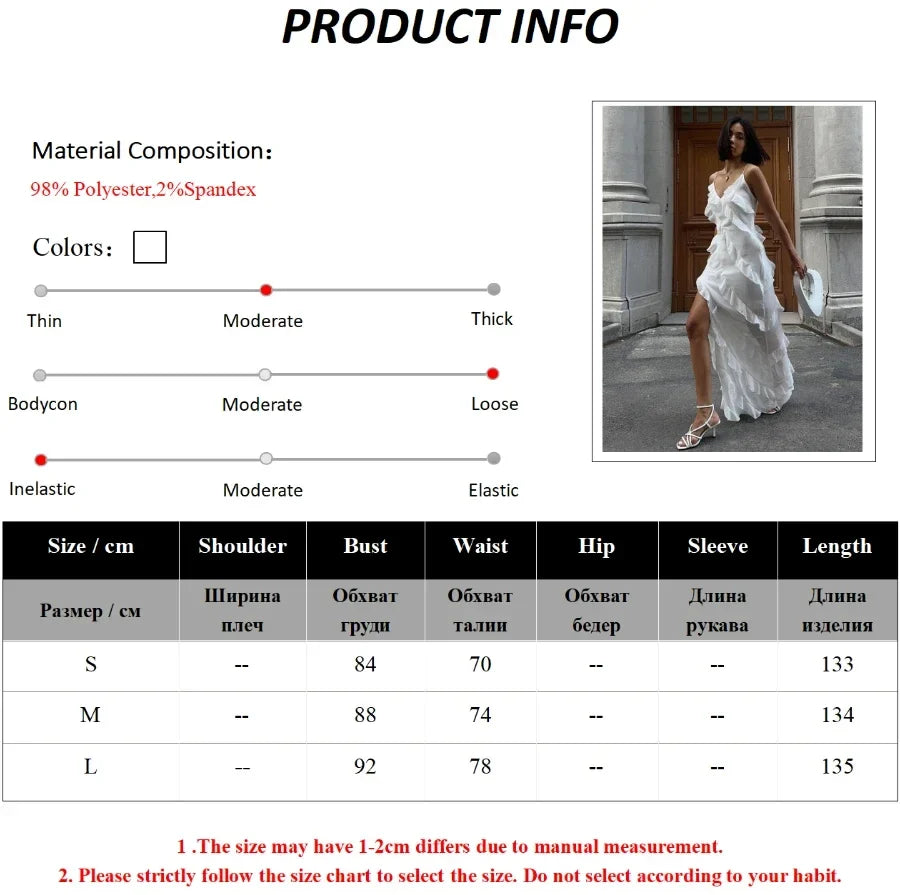 Ruffle Tier Layer Spaghetti Strap High Slit Chiffon Maxi Dress
