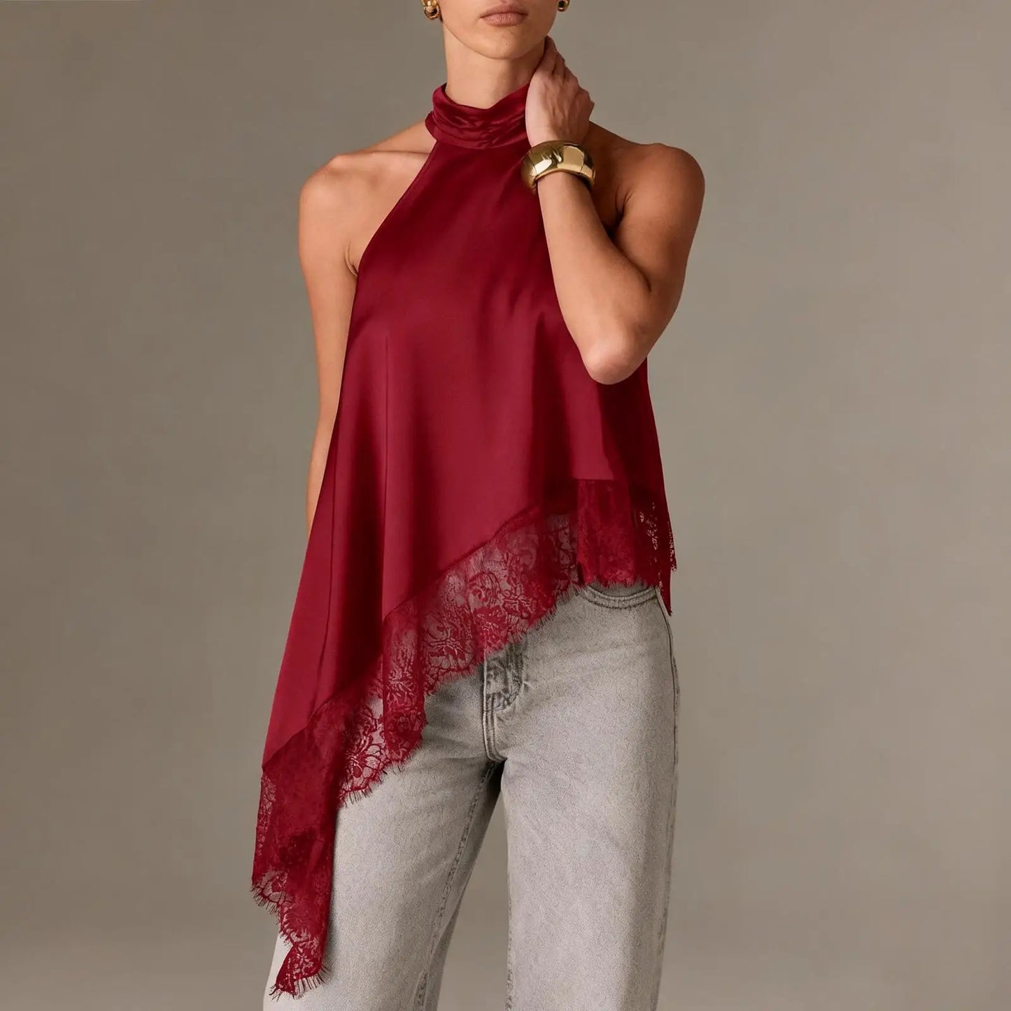 Gracie Lace Trim Halter Top