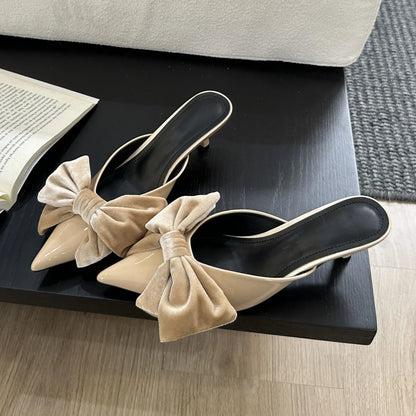 Butterfly-knot Low Heels Woman Pumps Pointed Toe Shallow Shoes