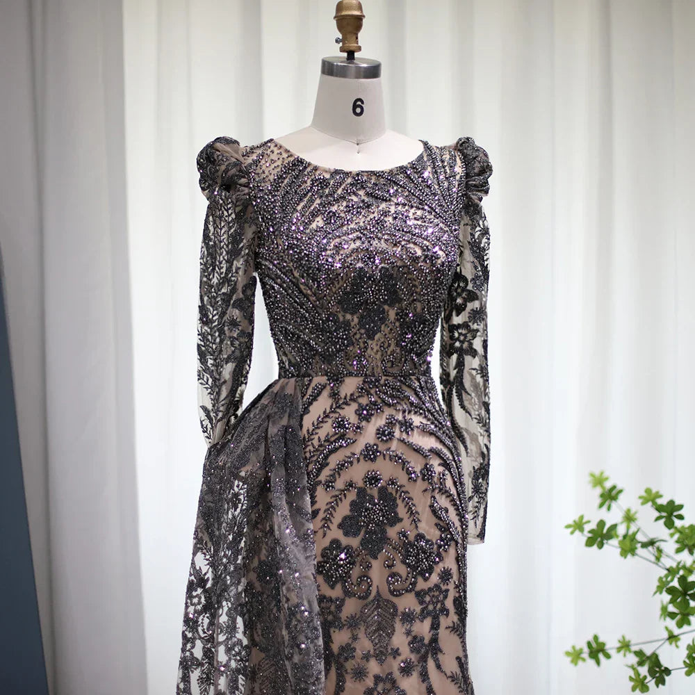 Mermaid Overskirt Long Sleeves Evening Dress