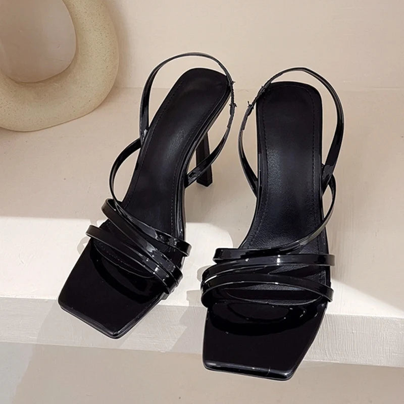 Summer Slingback Sandals with Square Toe and High Heels