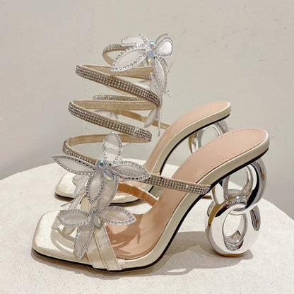 Summer Metal Fretwork Heels Gladiator Sandals for Women