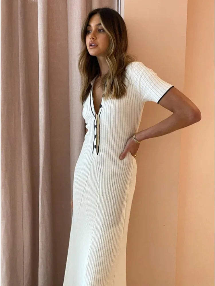 Rib Slim Casual Knit Maxi Dress