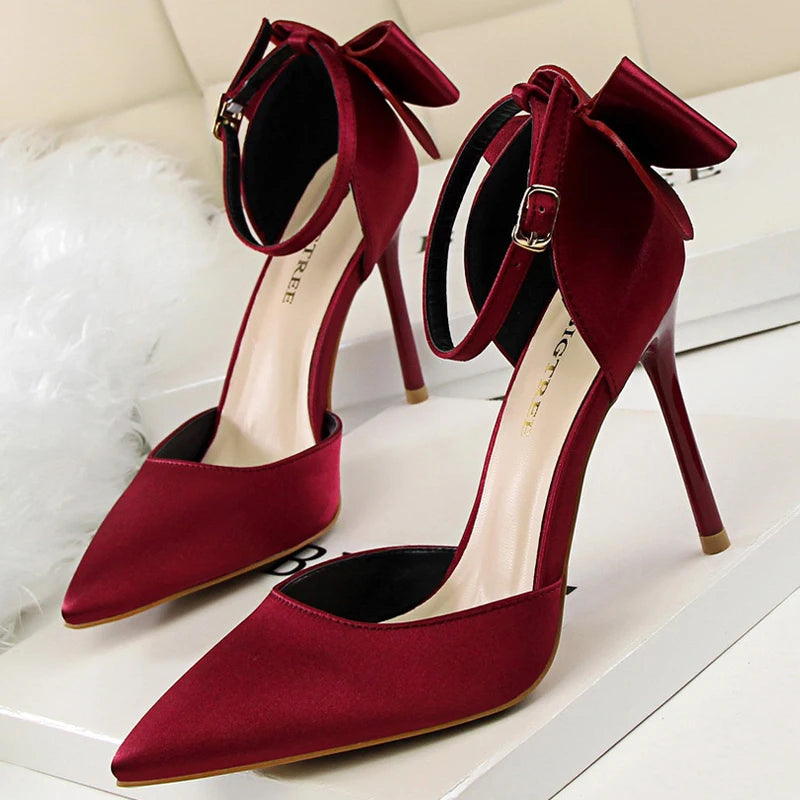 Bow-knot Kitten Heels Women Pumps Satin Stiletto High Heels - Sexy Party Shoes