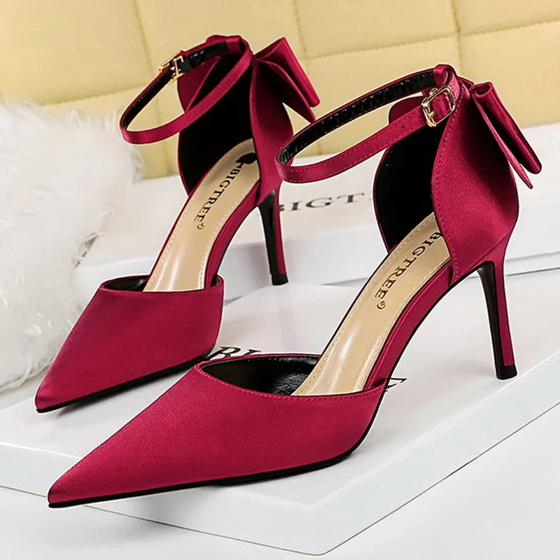 Bow-knot Kitten Heels Women Pumps Satin Stiletto High Heels - Sexy Party Shoes