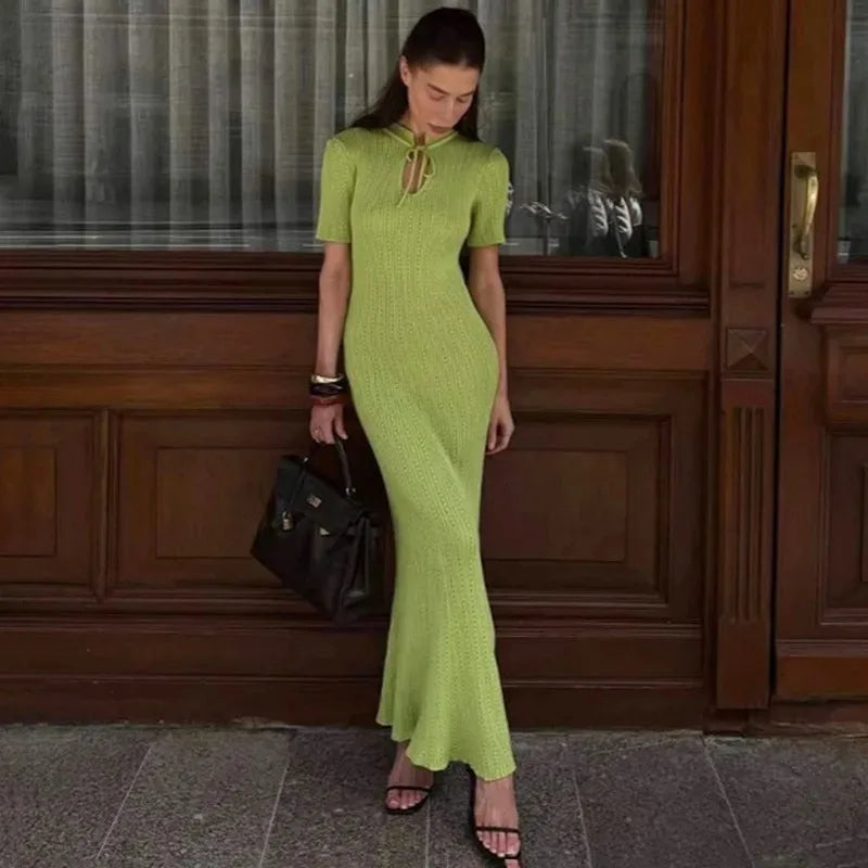 Knit Hollow Short Sleeve Midi Dress