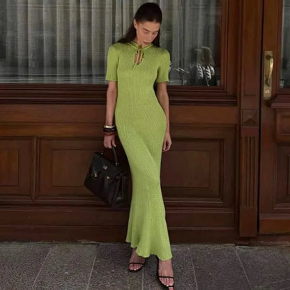 Knit Hollow Short Sleeve Midi Dress