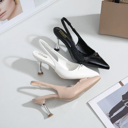 Autumn Pointed Sandals with Shallow Patent Leather Thin High Heels