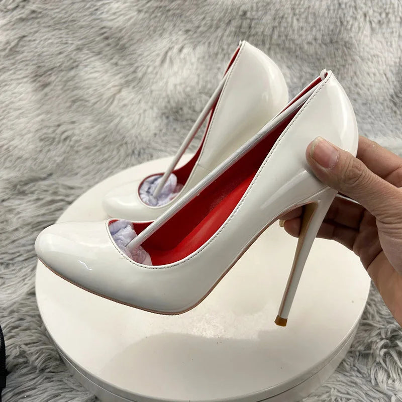 White Patent Slip On High Heels for Women