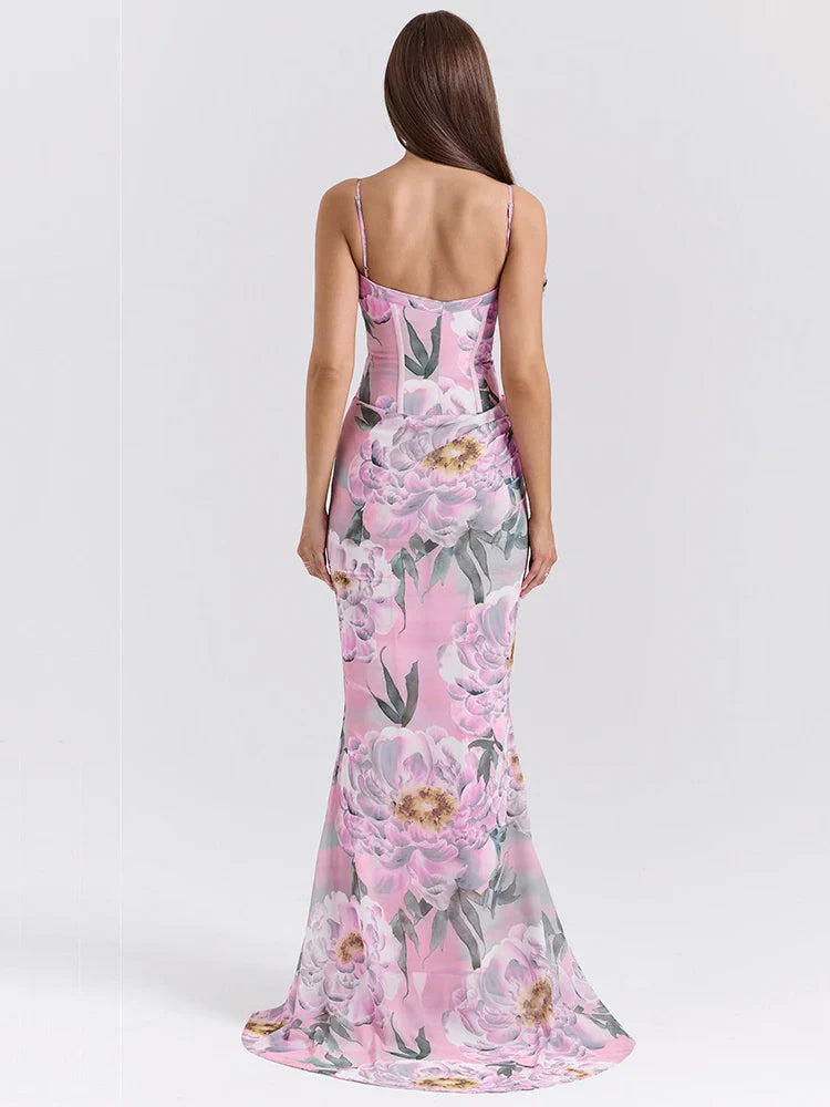 Pink Floral Spaghetti Strap Vacation Dress