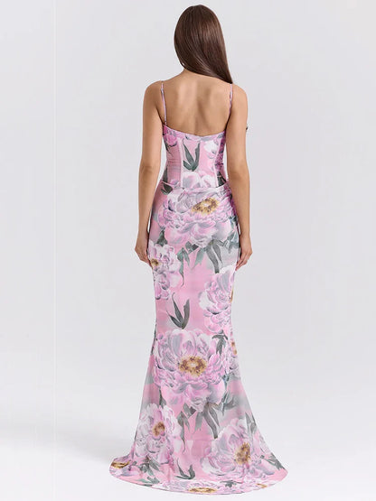 Pink Floral Spaghetti Strap Vacation Dress