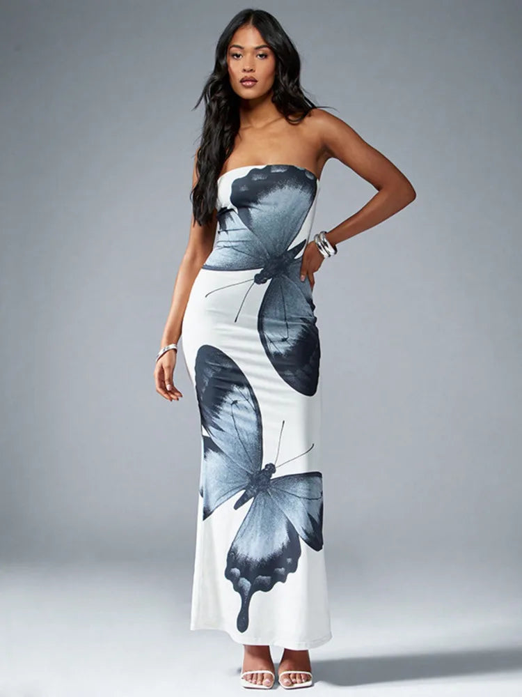 Off-shoulder Strapless Sleeveless High Waist Vacation Dress