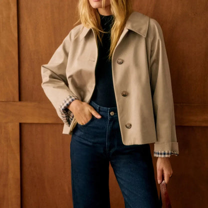 Plaid Turn-Down Trench Coat
