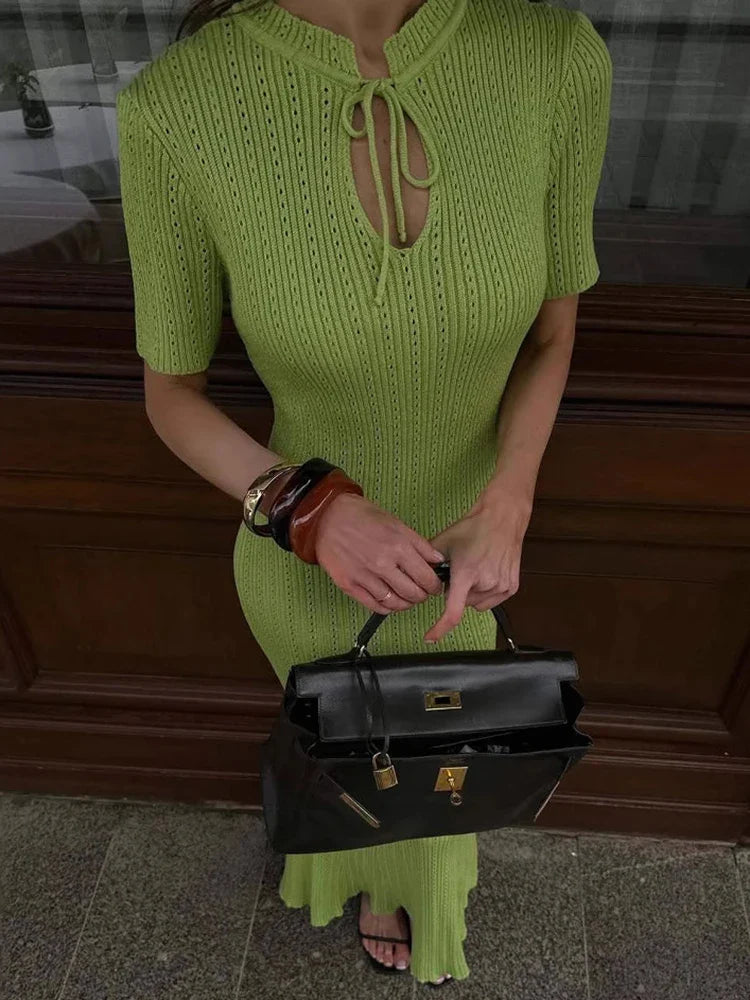 Hollow Slim Short Sleeve Maxi Dress