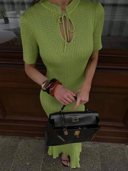 Hollow Slim Short Sleeve Maxi Dress