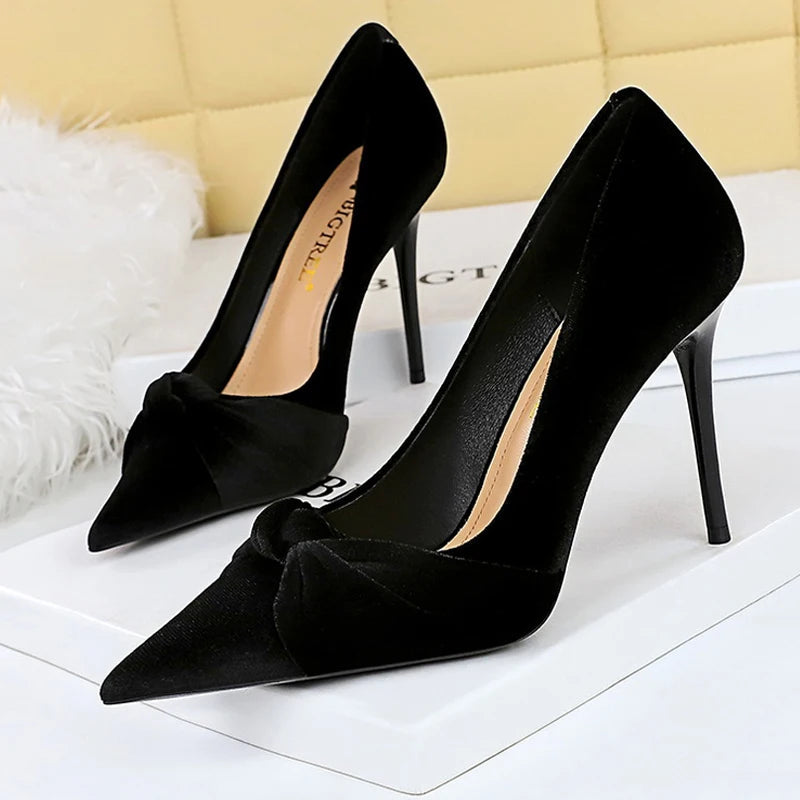 Suede Bowknot High Heel Stilettos for Women