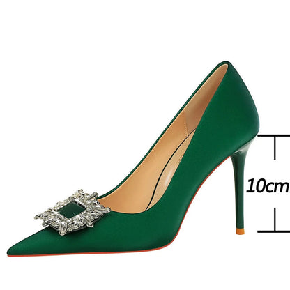 Luxury Banquet Shoes with Metal Rhinestone Detail and 10 cm Heels for Women