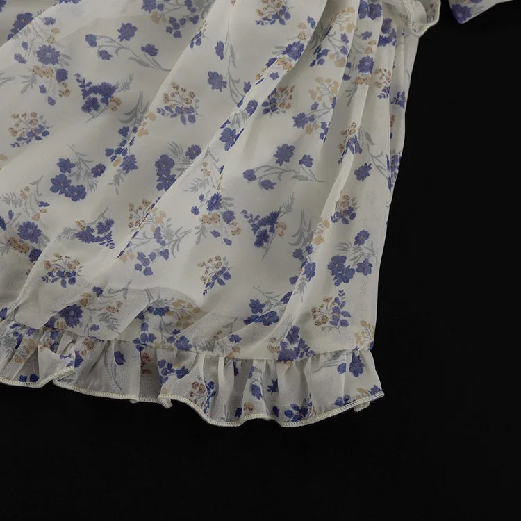 Floral Print Ruffle Collar Button Front Ruched Waist Mini Dress