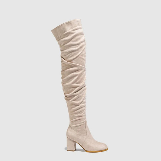 Winter Zipper Women Over-the-Knee Boots Fashion Flock Square Heel Shoes
