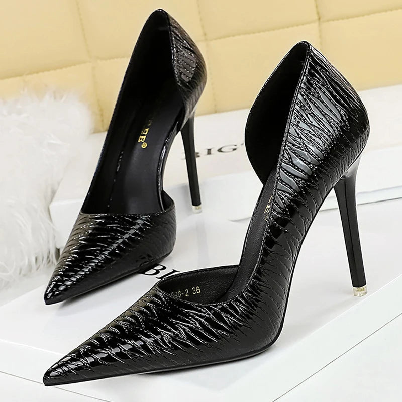 Embossed Lacquer Leather High Heel Women Pumps Stilettos