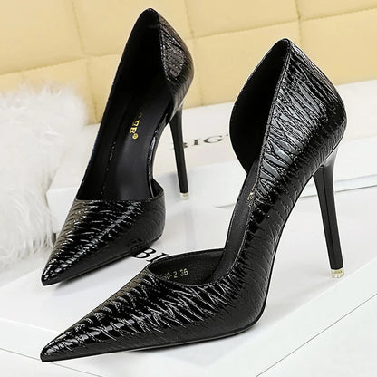 Embossed Lacquer Leather High Heel Women Pumps Stilettos