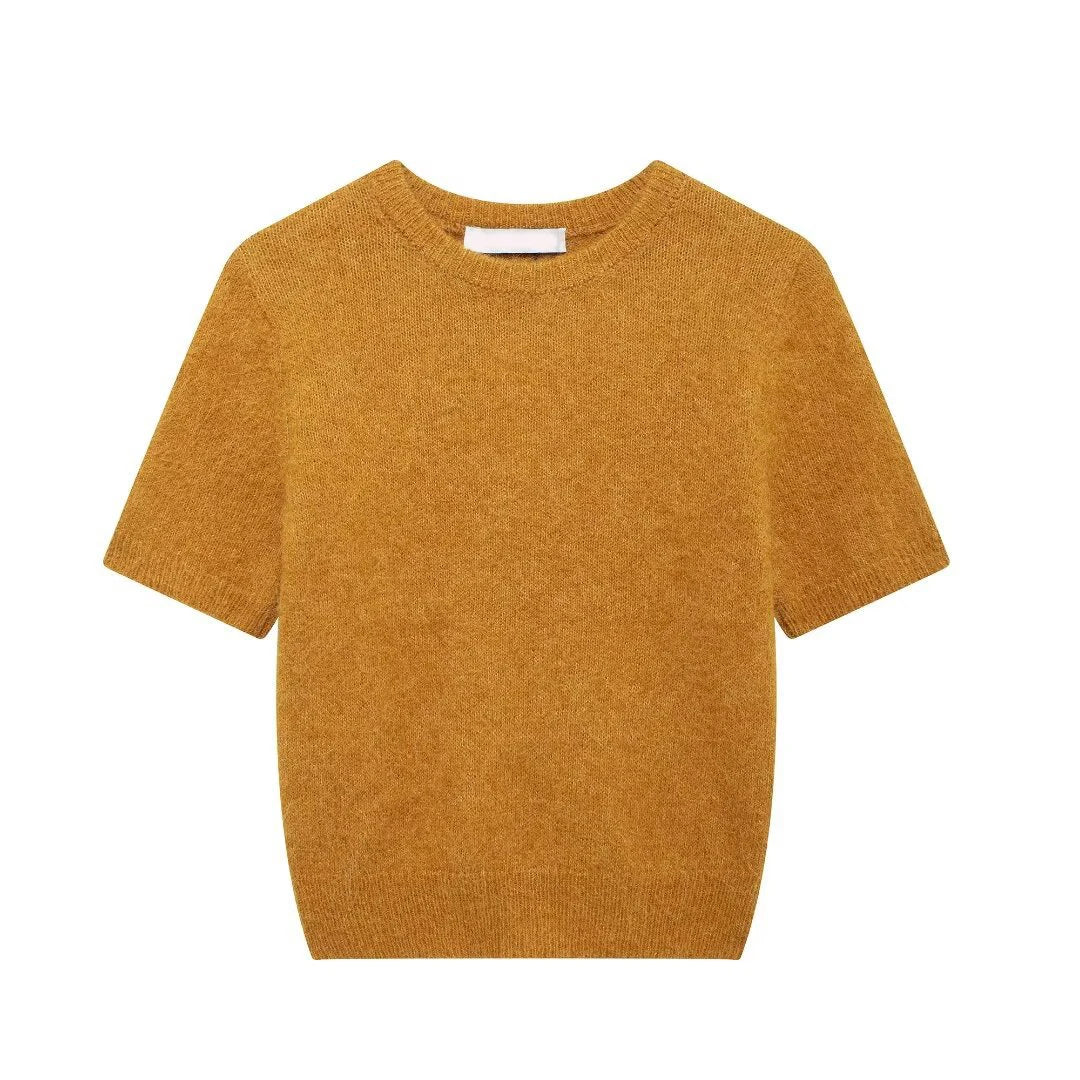 New Solid Knitted Skirts Sets Women O Neck Short Sleeve Crop Top+Mini Skirt Suits Streetwear Fashion Elegant Sexy Two-piece Set