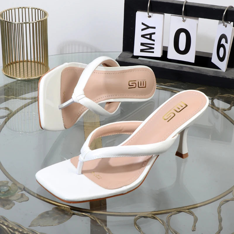 Patent leather high-heeled flip flops for women in summer
