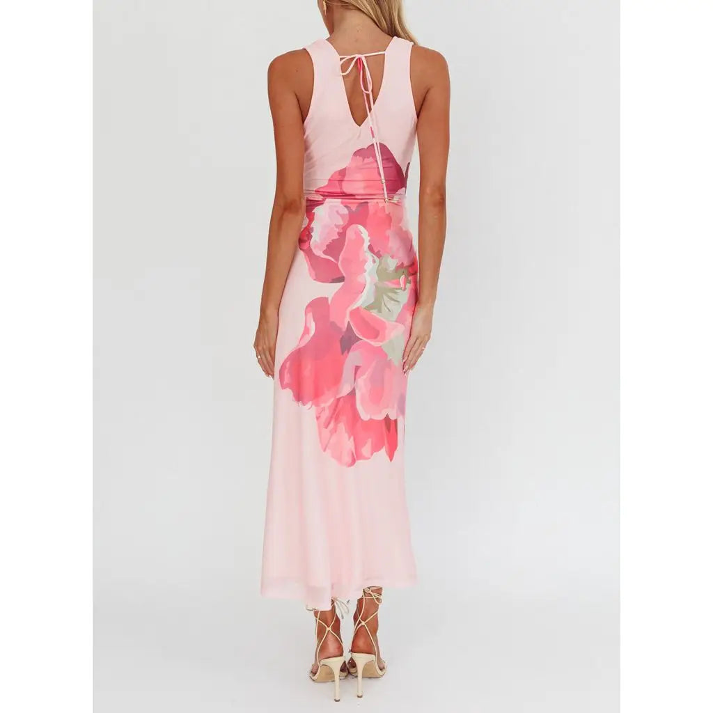 Lace-up Tie-dye Mesh Long Vacation Dress