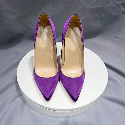 Purple Satin Silk Women Pointy Toe High Heel Wedding Bridal Shoes